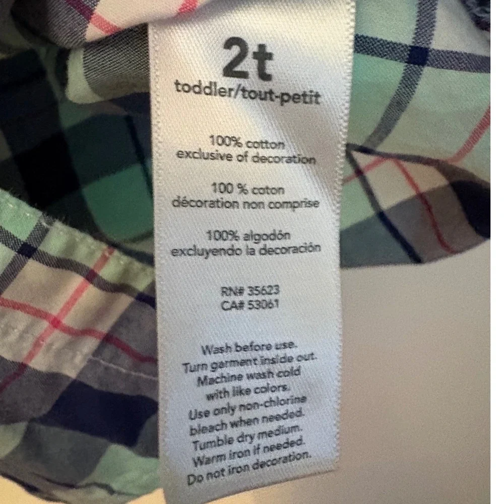 Carters Toddler Boys Green Navy Plaid Dinosaur Button Down Shirt 2T Short Sleeve
